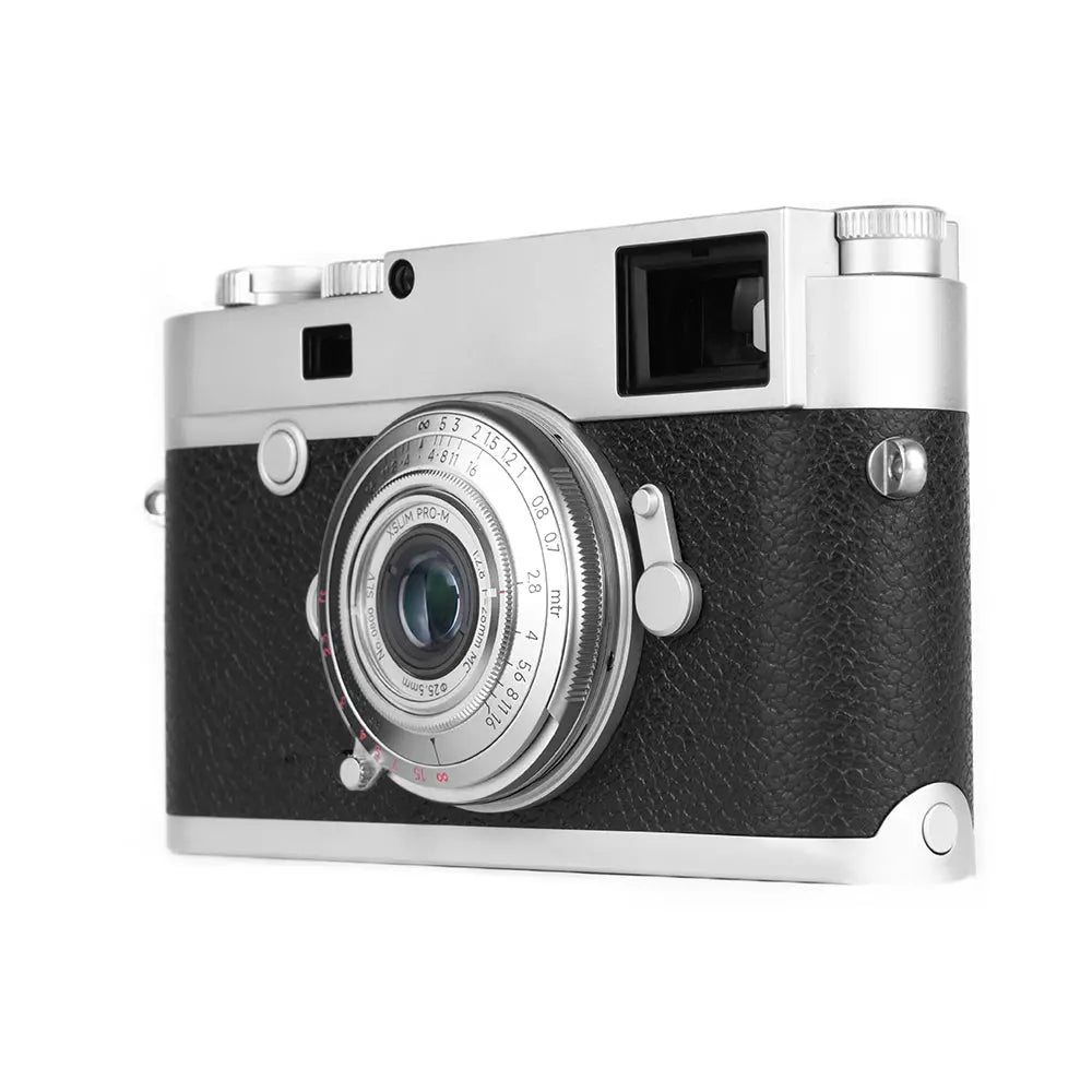 The 28mm F2.8 mounted on a Leica M body — showing how little it protrudes at 9.9mm